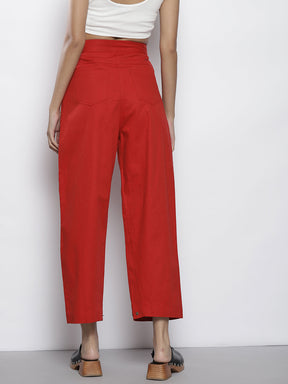 Women Red Twill Cargo Pants