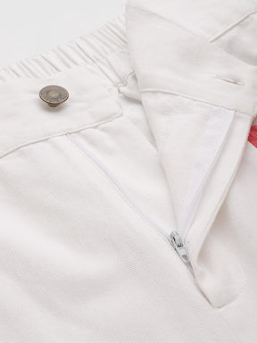 Women White & Pink Twill Color Block Carrot Fit Pants