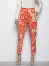 Rust Ethnic Motif Scuba Straight Pants-SASSAFRAS