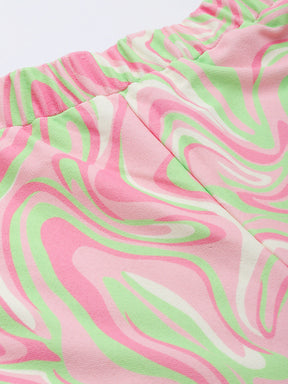 Women Pink & Green Abstract Waves Print Straight Pants