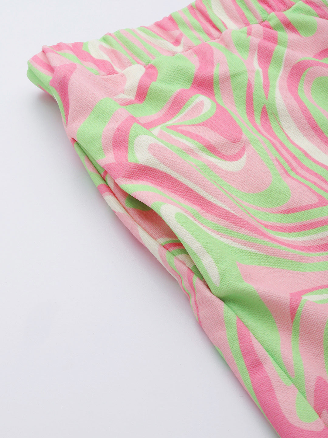 Women Pink & Green Abstract Waves Print Straight Pants