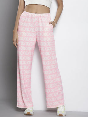 Pink XOXO Print Straight Pants-SASSAFRAS