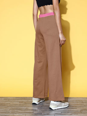 Women Brown Terry Straight Pants
