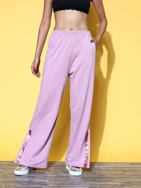 Lilac Side Tape Wide leg Terry Track Pants-SASSAFRAS