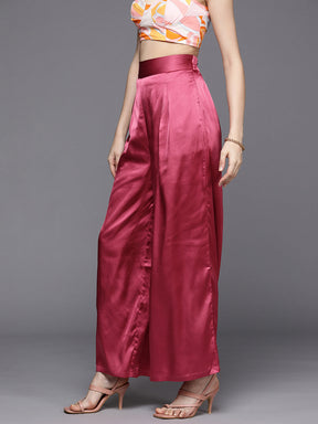 Pink Halter Wrap Top And Palazzo Satin Pants Set  Dusty pink outfits, Satin  wrap top, High waisted wide leg pants