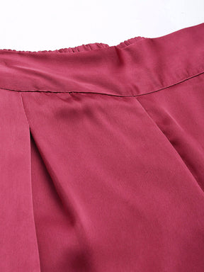 Women Pink Satin Pleated Wide Leg Pants