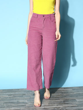 Lavender Corduroy Straight Pants-SASSAFRAS