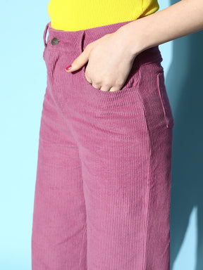 Women Lavender Corduroy Straight Pants