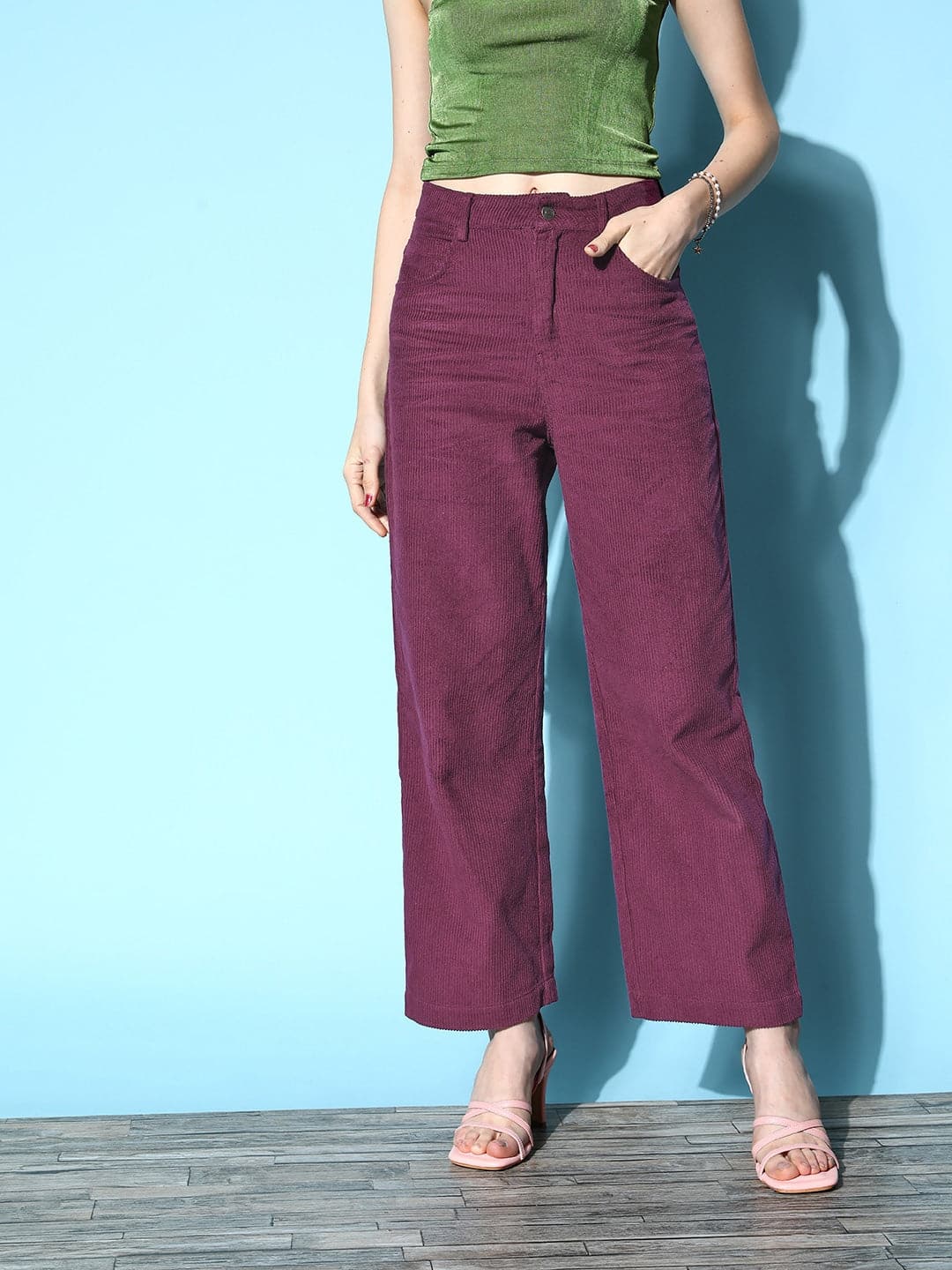 Purple Corduroy Straight Pants-SASSAFRAS