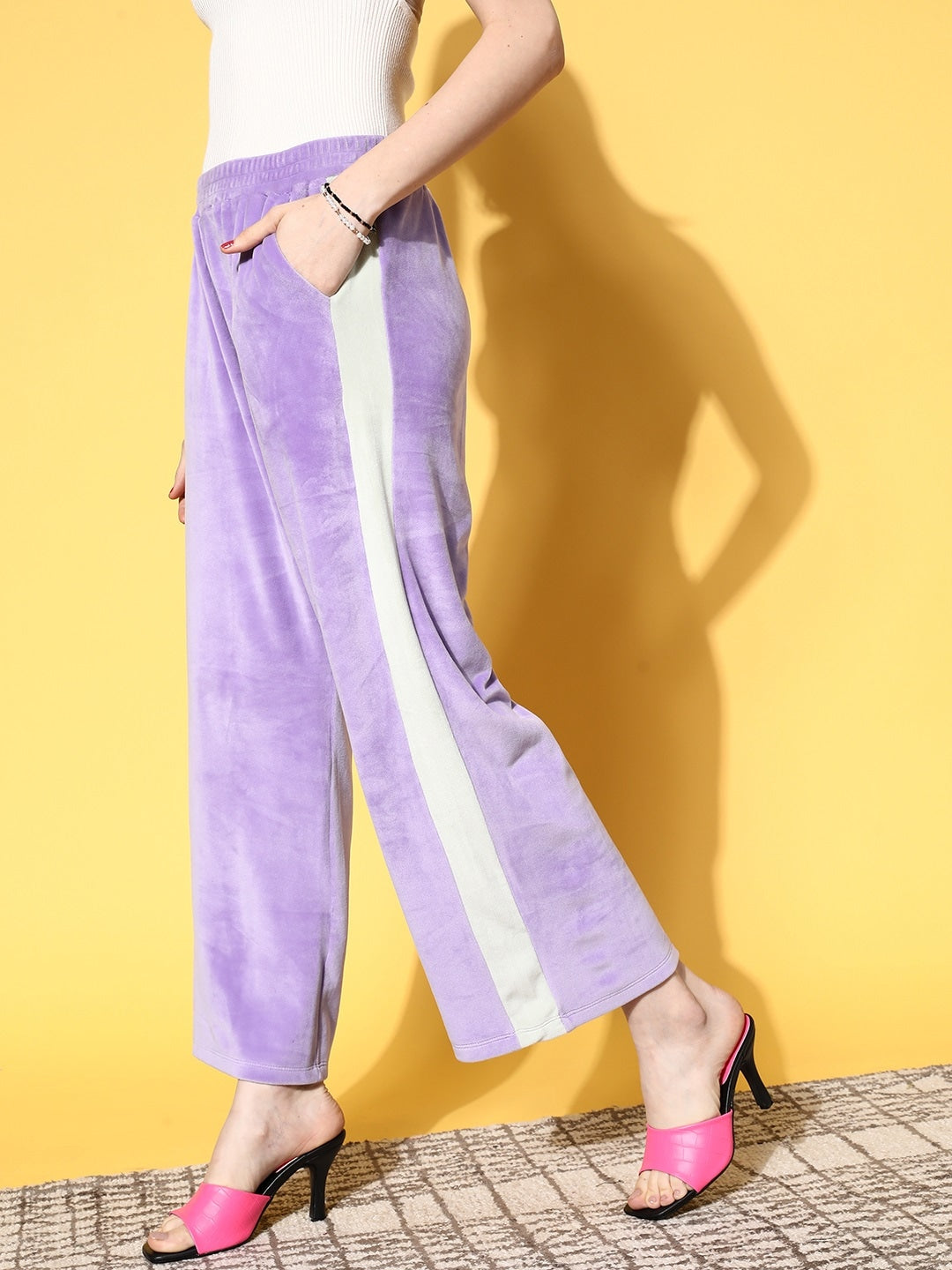 Women Lavender Velour Side Tape Track Pants