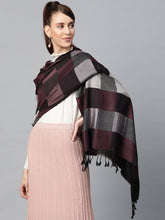 Purple Viscose Checks Stole-Scarves & Stoles-SASSAFRAS