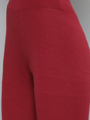 Women Maroon Rib ACTIVE Crop Top With Tights