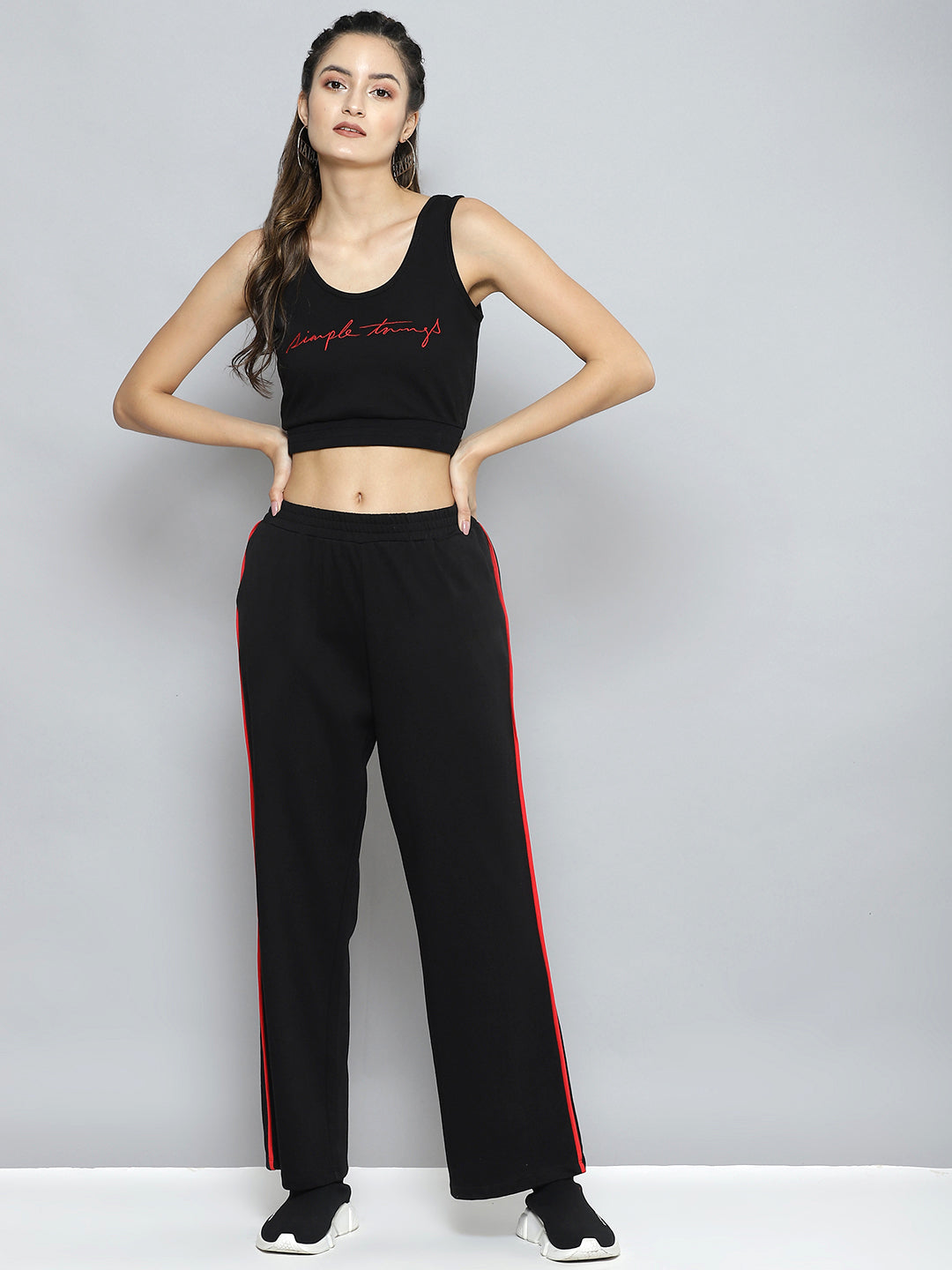 Women Black Terry ACTIVE Tank Top With Track Pants