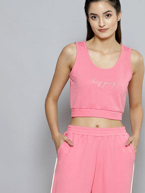 Women Pink Terry ACTIVE Tank Top With Track Pants-Co-Ords-SASSAFRAS