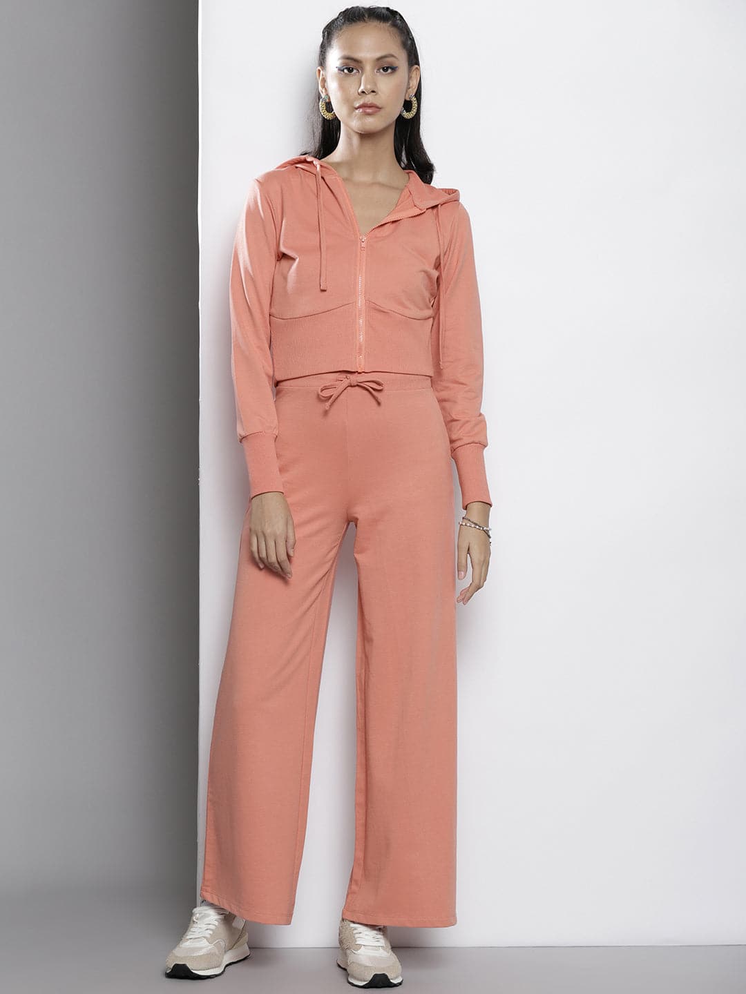 Peach Terry Hooded Jacket with Track Pants-SASSAFRAS