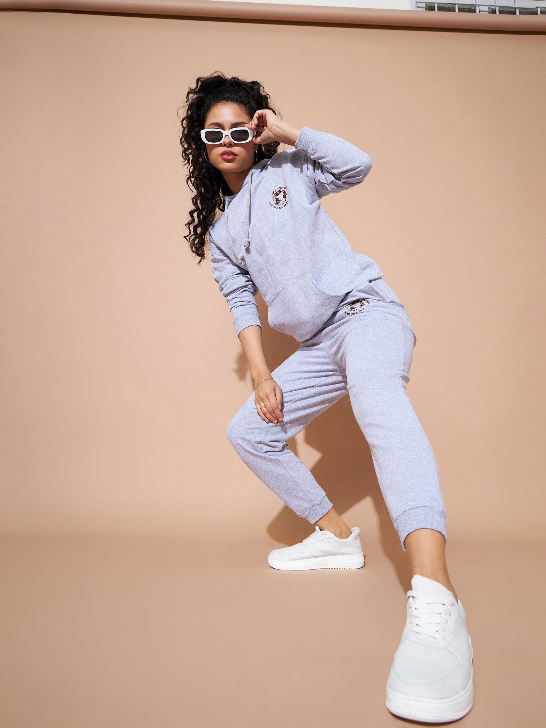 Women's Grey Oversized Embroidered Woman Joggers