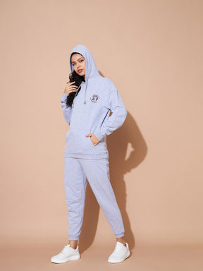 Grey Embroidered Oversized Hoodie With Track Pants-SASSAFRAS BASICS