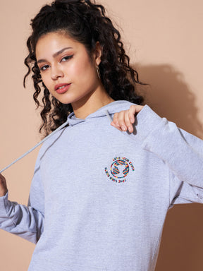 Grey Embroidered Oversized Hoodie With Track Pants-SASSAFRAS BASICS