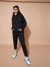 Black Embroidered Oversized Hoodie With Track Pants-SASSAFRAS BASICS