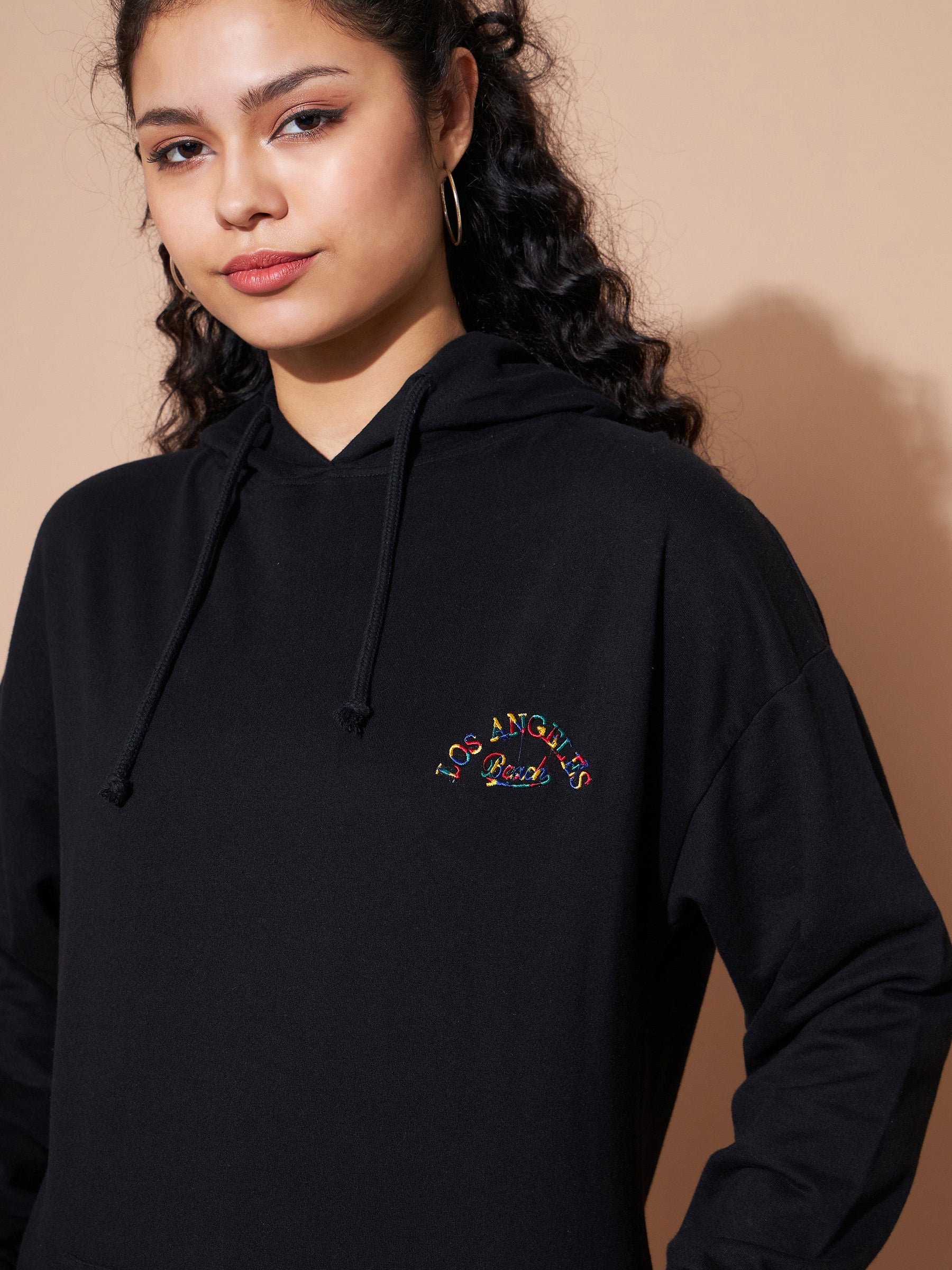 Black Embroidered Oversized Hoodie With Track Pants-SASSAFRAS BASICS