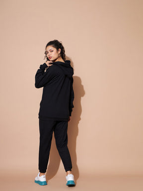 Black Embroidered Oversized Hoodie With Track Pants-SASSAFRAS BASICS