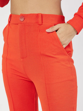 Orange Wrap Peplum Top With Bellbottom Pants-SASSAFRAS