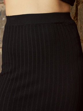 Black Rib Sweater With Pencil Skirt-SASSAFRAS