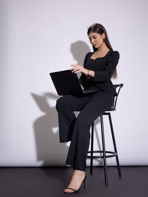 Black Peplum Top With Bell Bottom Pants-SASSAFRAS worklyf