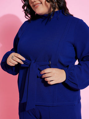 Royal Blue Knot Top With Straight Pants-SASSAFRAS Curve