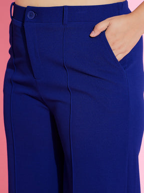 Royal Blue Knot Top With Straight Pants-SASSAFRAS Curve