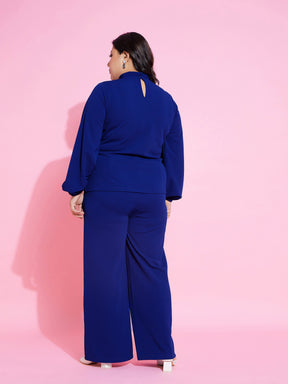 Royal Blue Knot Top With Straight Pants-SASSAFRAS Curve