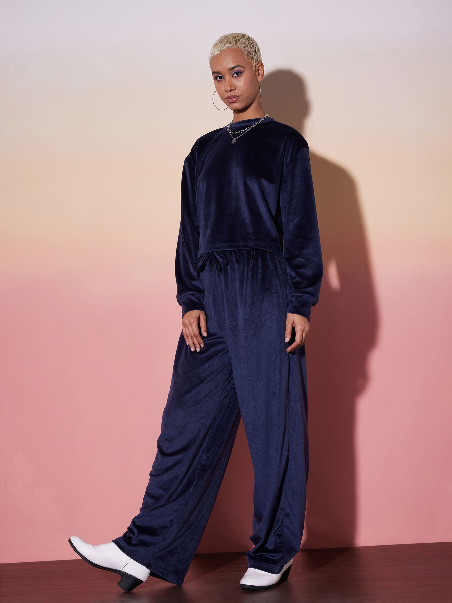 Navy Velour Sweatshirt With Track Pants-SASSAFRAS alt-laze