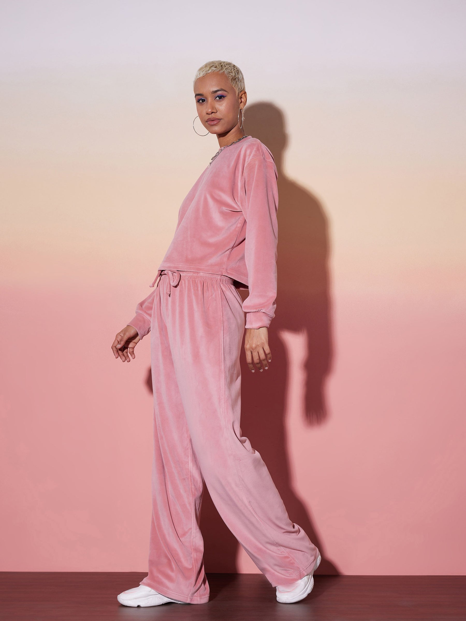 Pink Velour Sweatshirt With Track Pants-SASSAFRAS alt-laze