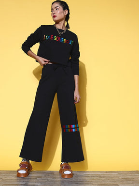 Black LOVE SOMEBODY Sweatshirt with Track Pants-SASSAFRAS