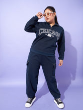 Navy Fleece CHICAGO Zipper Sweatshirt With Joggers-SASSAFRAS Curve