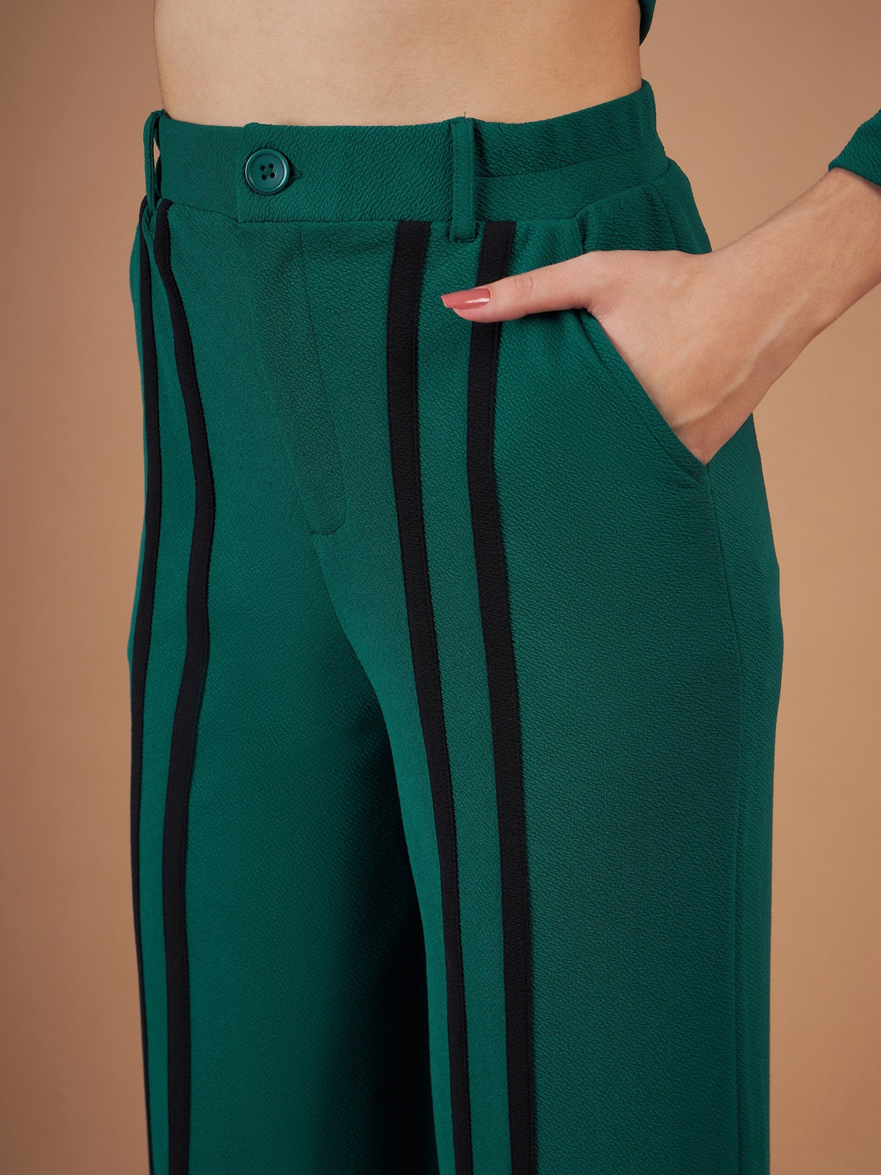 Emerald Contrast Tape Blazer With Straight Pants-SASSAFRAS