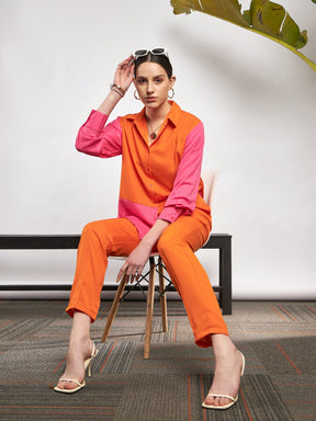 Orange & Pink ColorBlock Shirt With Darted Pants -SASSAFRAS