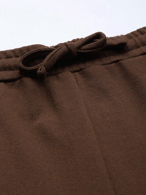 Women Brown Line Art Crop Hoodie With Track Pants
