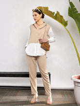 Beige & White ColorBlock Shirt With Darted Pants -SASSAFRAS