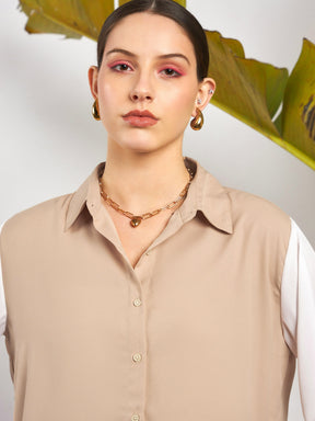 Beige & White ColorBlock Shirt With Darted Pants -SASSAFRAS