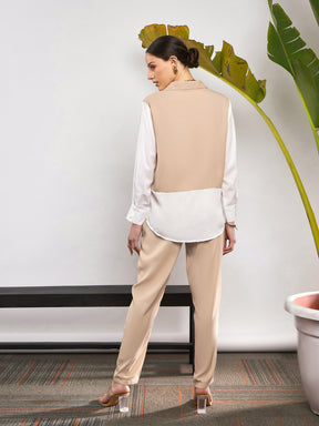 Beige & White ColorBlock Shirt With Darted Pants -SASSAFRAS