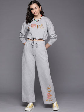 Grey Melange LOVE Sweatshirt With Track Pants-SASSAFRAS