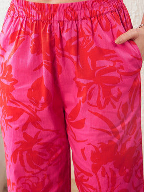 Magenta Floral Shirt With Lounge Pants-SASSAFRAS