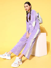 Lavender Velour Patched Sweatshirt With Track Pants-SASSAFRAS