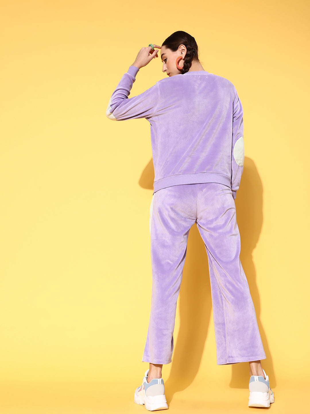 Women Lavender Velour Patched Sweatshirt With Track Pants