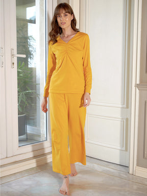 Mustard Ruched T-Shirt With Lounge Pants-SASSAFRAS alt-laze