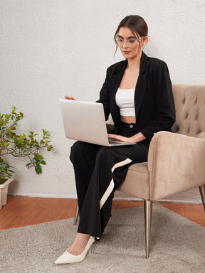 Black Longline Blazer With Side Tape Pants-SASSAFRAS worklyf