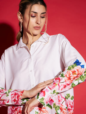 White Floral Oversized Shirt With Tapered Pants-SASSAFRAS