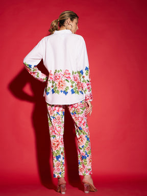 White Floral Oversized Shirt With Tapered Pants-SASSAFRAS