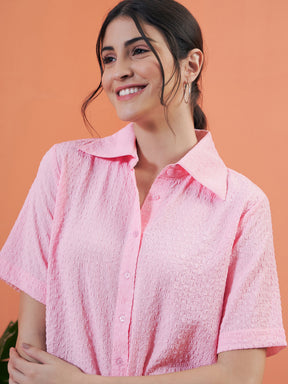 Pink Seersucker Crop Shirt With Shorts -SASSAFRAS alt-laze